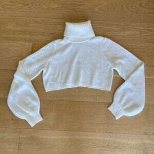 Revolve - Camila Coelho Cesare Cropped Turtleneck Balloon Sleeve Sweater in Whit